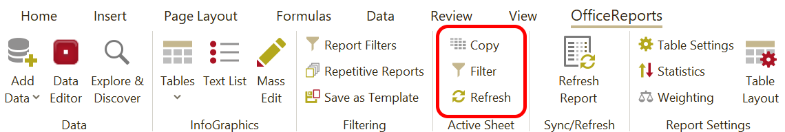 Active Sheet in the OfficeReports Ribbon tab