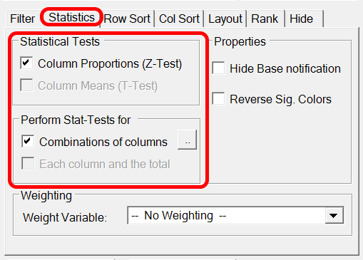 Statistics in the Table Definition Form